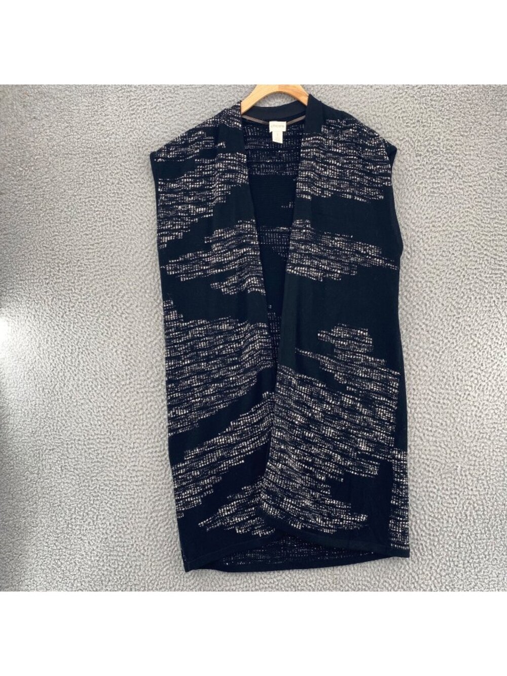 Chicos Sweater Womens 1 US Medium Black Tweed Cotton Blend Sleeveless Long Line